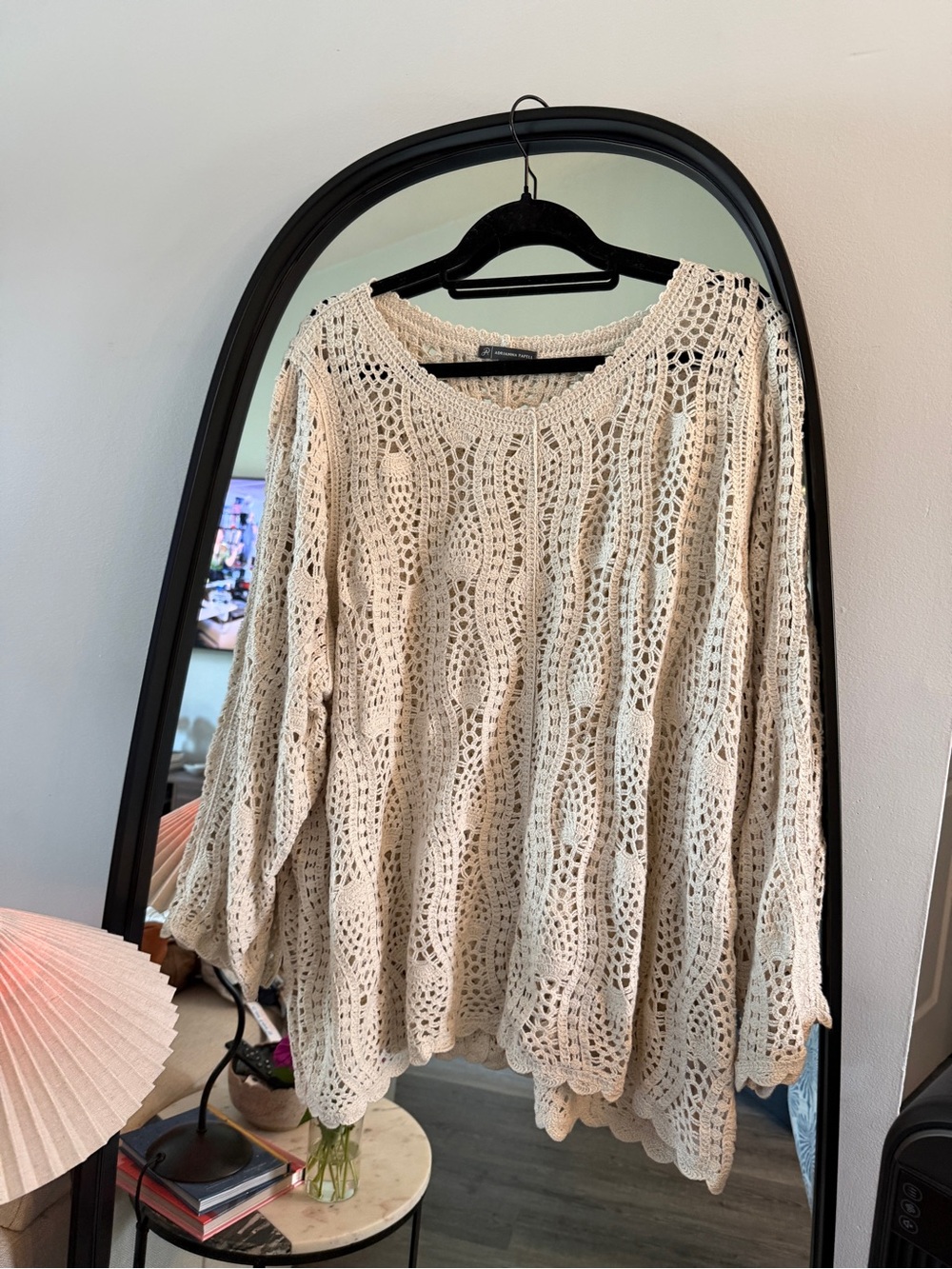 Adrianna Papell Open Crochet Sweater / Coverup in Beige-Cream